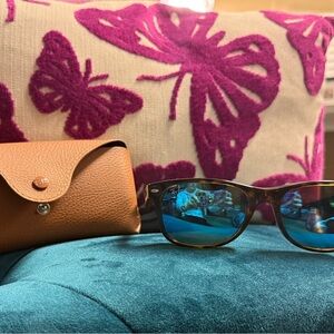 Ray-Ban Brown Sunglasses with Reflective Blue Lenses